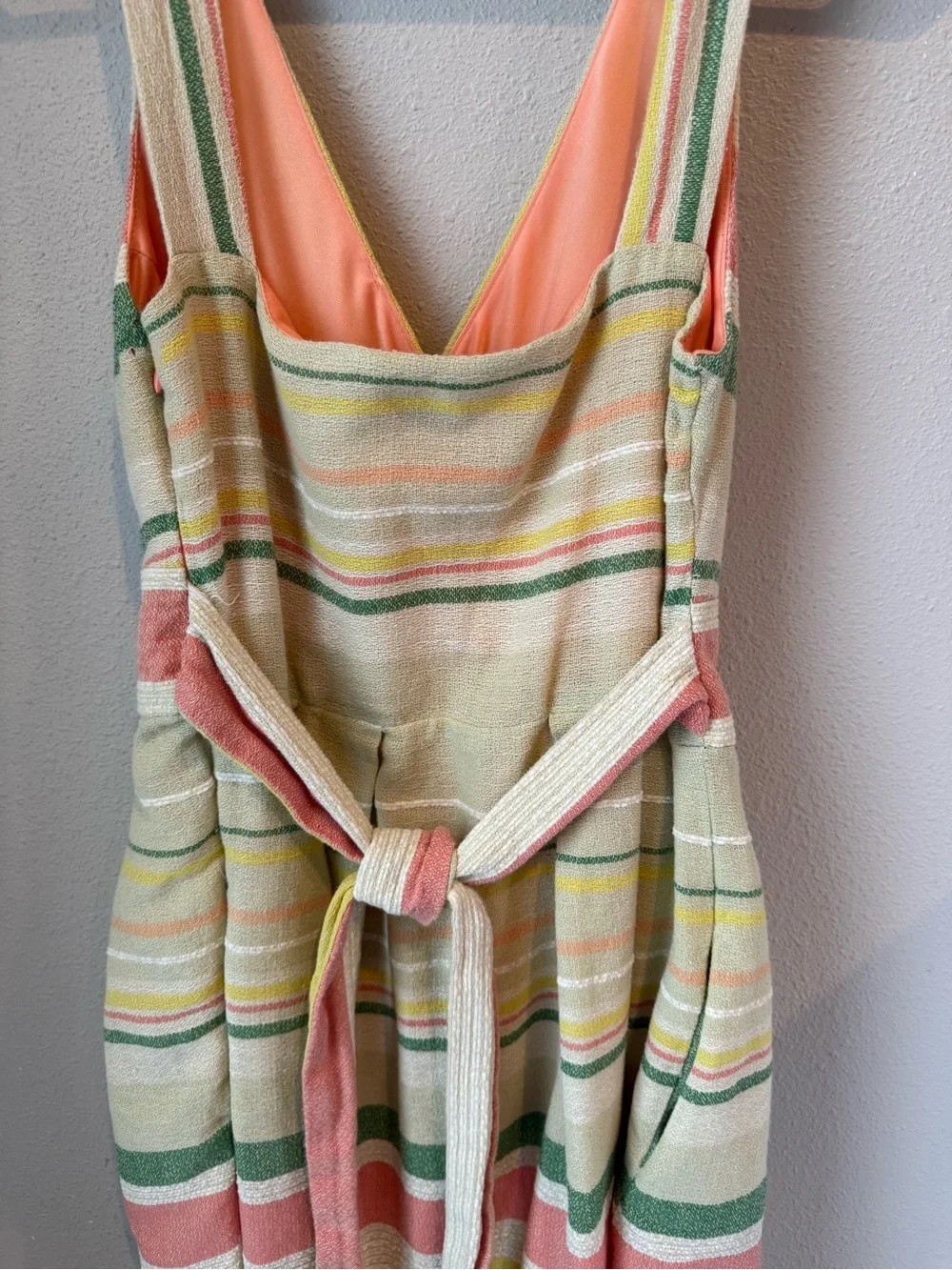 Eva Franco Striped V-Neck Summer Dress in Yellow, Pink, Green - Women